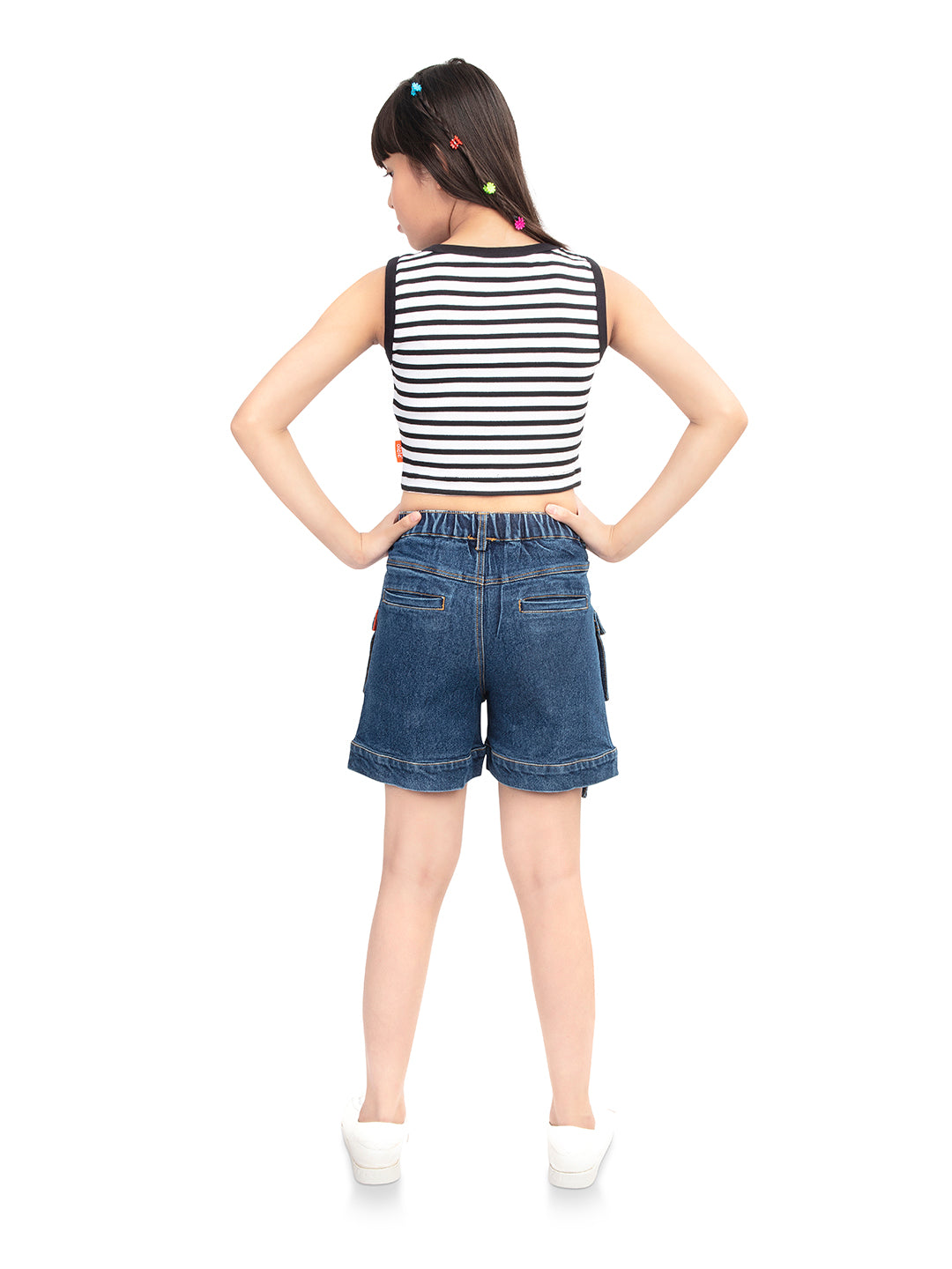 Olele® Girls Cotton Denim Shorts with Pouch Pockets and Cover