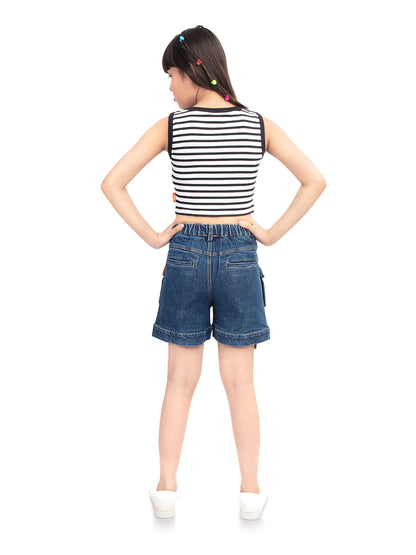 Olele® Girls Cotton Denim Shorts with Pouch Pockets and Cover