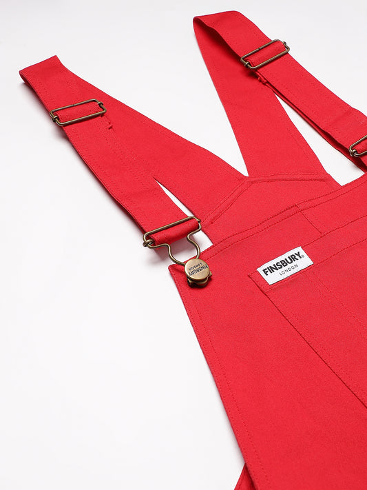 FINSBURY LONDON® Women's Cotton Twill Dungaree Playsuit - Crimson Red