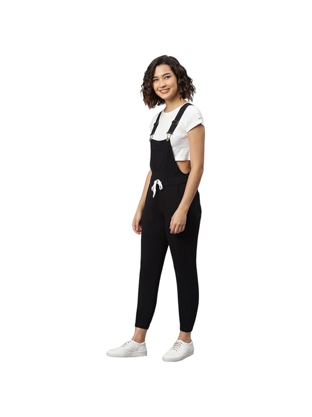 Finsbury London Jet-Black Cotton Jearsey Women Dungaree