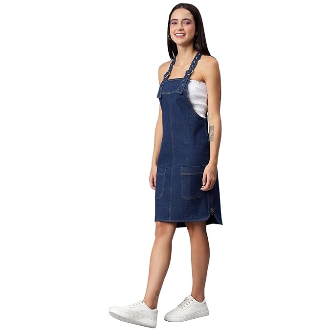 FINSBURY LONDON® Women's Denim Dungaree Dress with Size Zipper