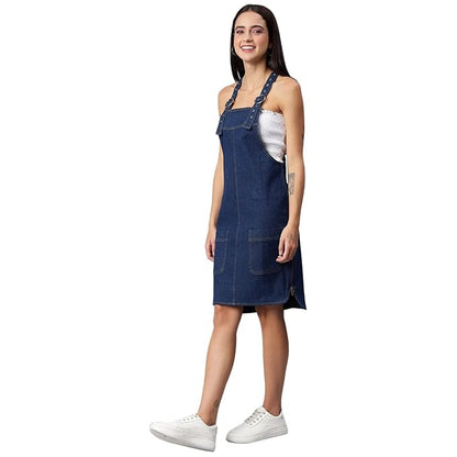 FINSBURY LONDON® Women's Denim Dungaree Dress with Size Zipper