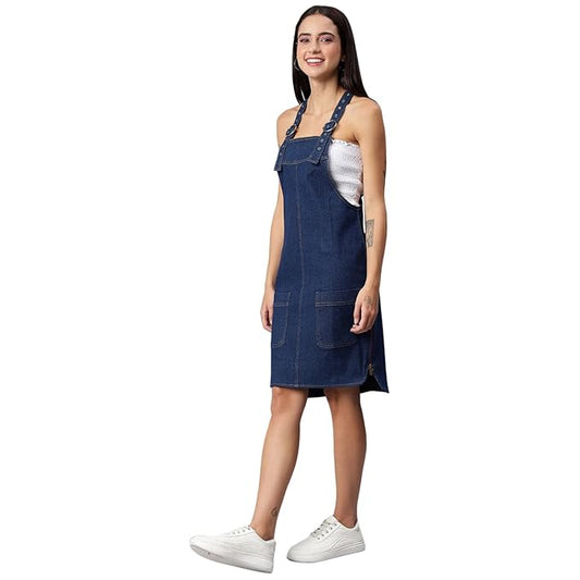 FINSBURY LONDON® Women's Denim Dungaree Dress with Size Zipper