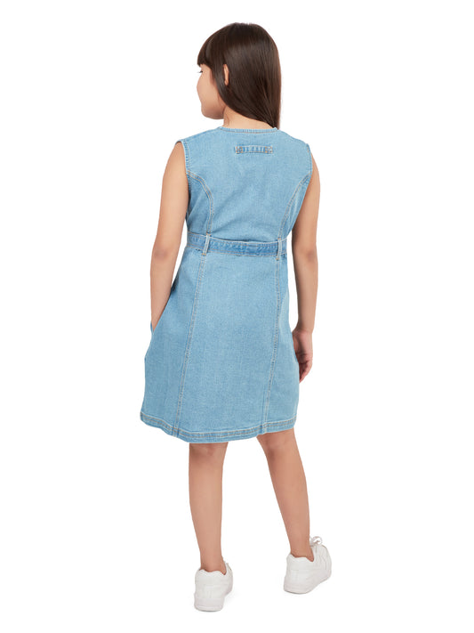 Olele® Girls Dallas Denim V-Neck Dress - Light Blue