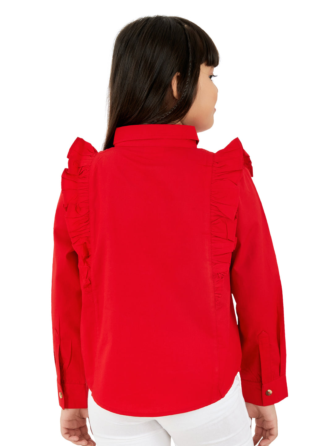 Olele® Girls Regina Full Sleeve Cotton Linen Shirt - Red