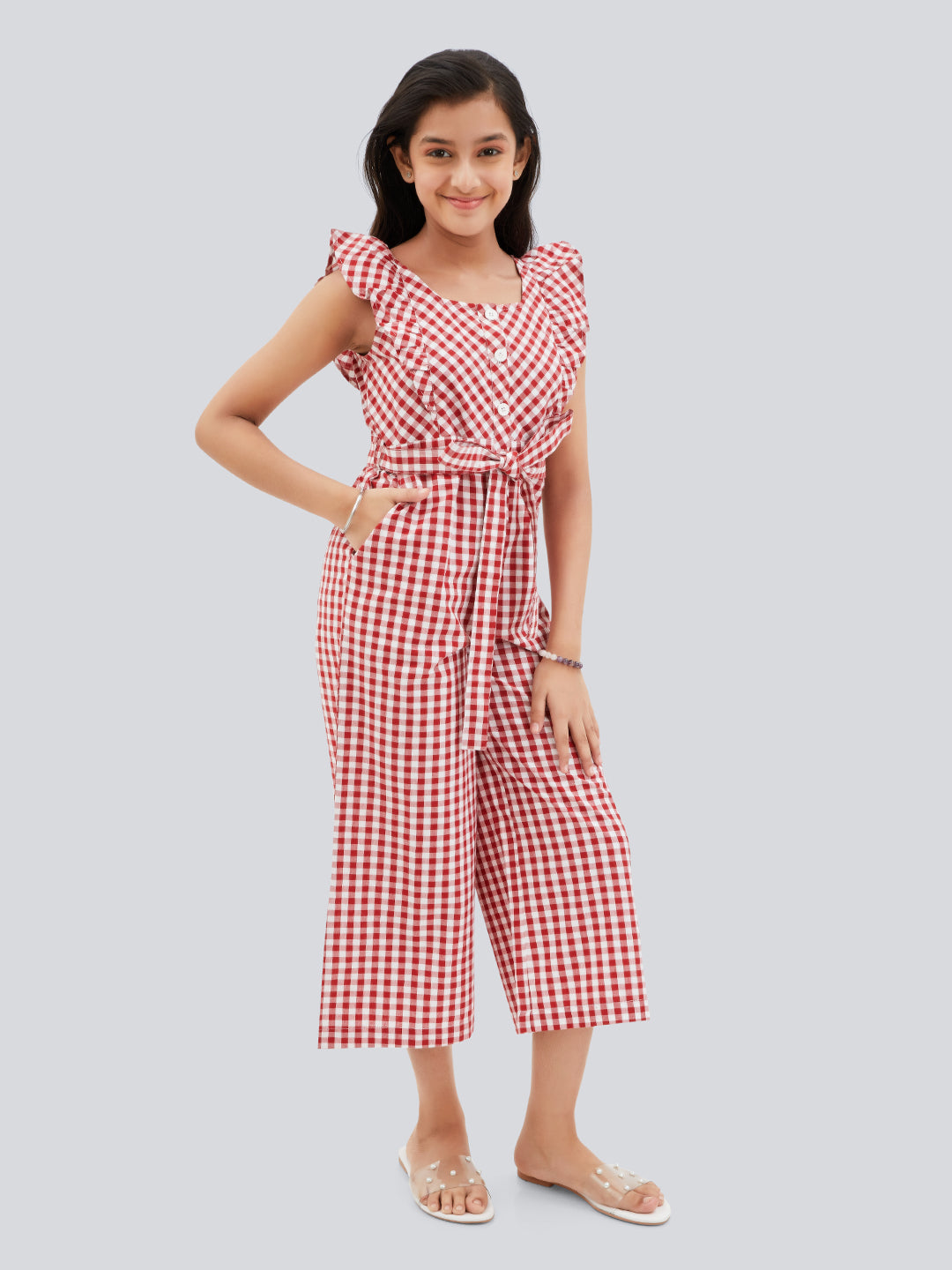 Olele® June Jumpsuit - Red and White Gingham Check