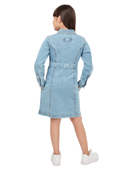 Olele® Girls Dallas Denim Full Sleeve Dress - Light Blue