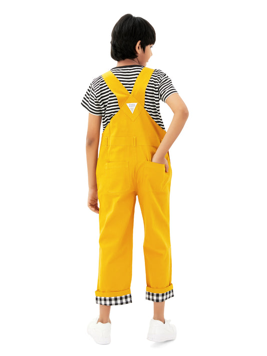 Olele® Full Length Signature Hemfold Yellow Cotton Dungaree - Boys