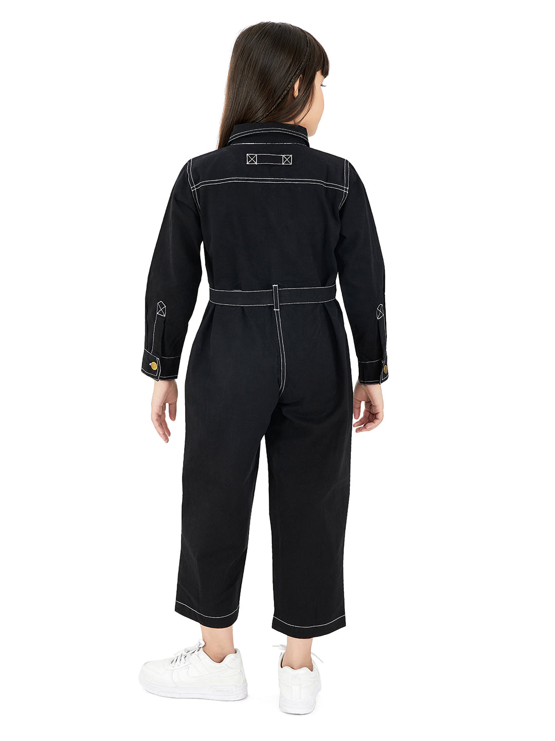 Olele® Girls Brooklyn Boiler Suit with Zipper Opening - Black Cotton