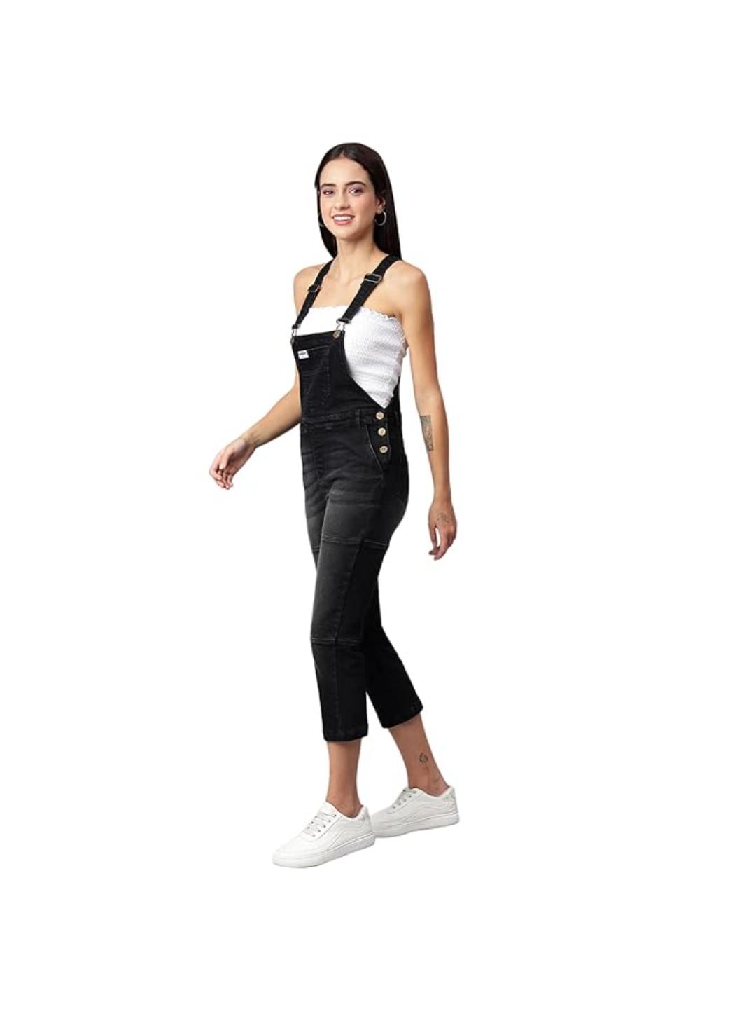 FINSBURY LONDON® Women's Black Denim Dungaree Essential