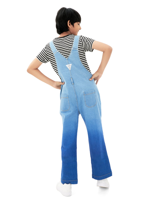 Olele® Full Length Ombre Bio Washed Cotton Denim Dungaree - Boys