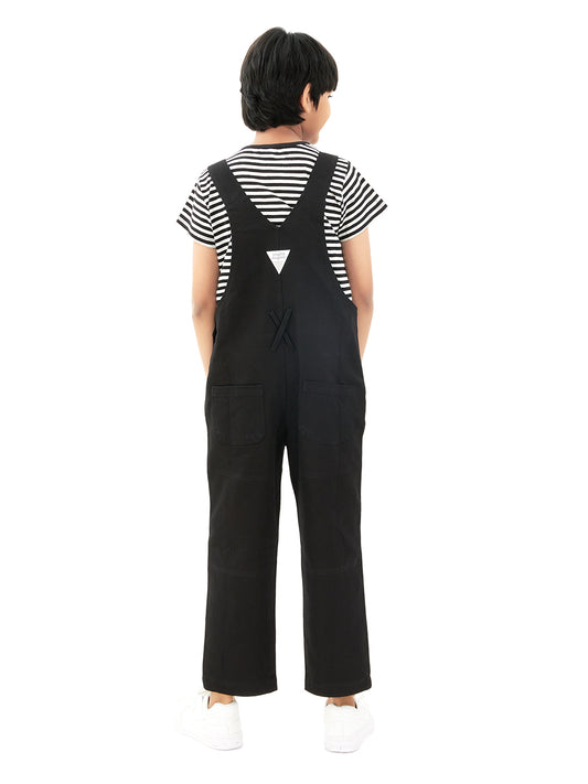 Olele® Full Length Pure Black Cotton Dungaree - Boys