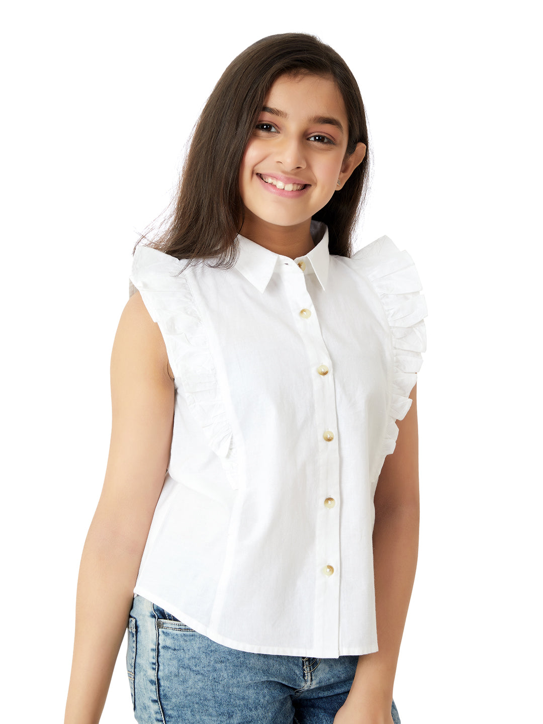 Olele® Regina Ruffle Shirt - White Cotton Linen