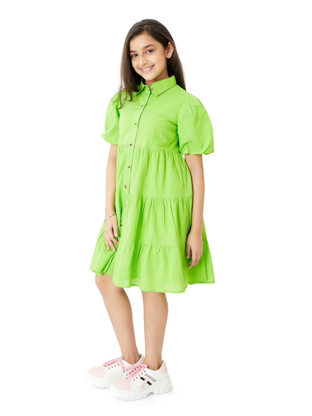 Green Cotton Dress for Girls Kids