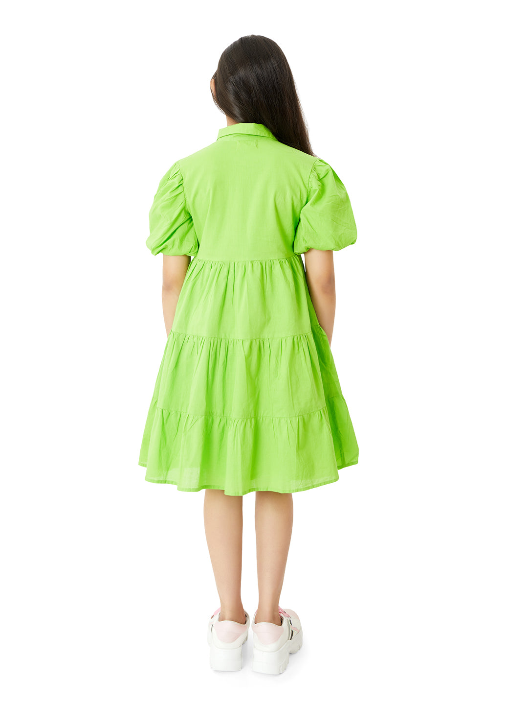 Back View of Girls Green Cotton Dress