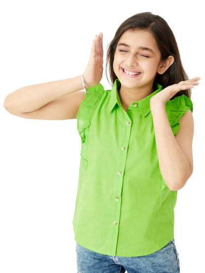 Olele® Regina Ruffle Shirt - Lime Green Cotton