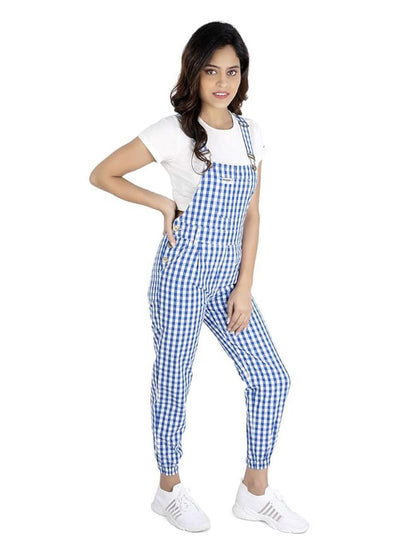 Finsbury London Blue Check Women Dungaree