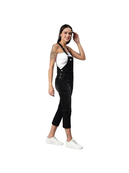 FINSBURY LONDON® Women's Black Denim Dungaree Essential