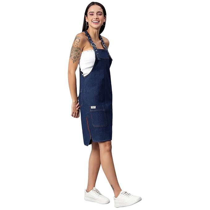 FINSBURY LONDON® Women's Denim Dungaree Dress with Size Zipper