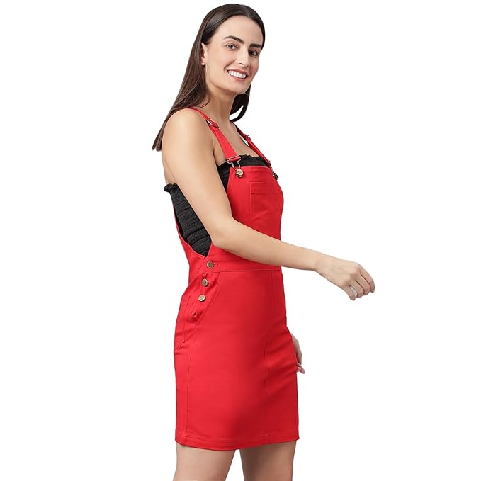 FINSBURY LONDON® Women's Dungaree Dress - Crimson Red