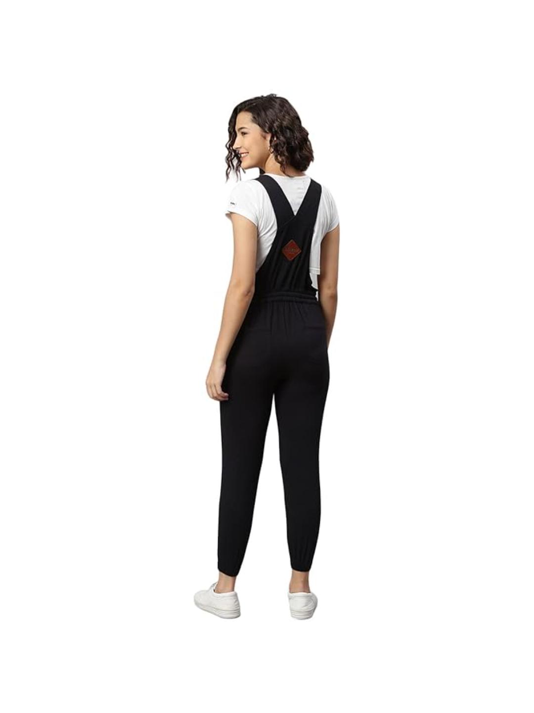 Finsbury London Jet-Black Cotton Jearsey Women Dungaree