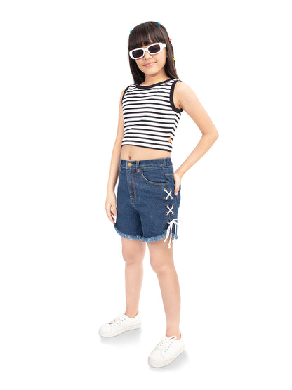 Olele® Girls Cotton Denim Shorts with Eyelets
