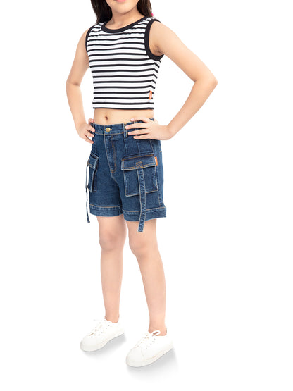 Olele® Girls Cotton Denim Shorts with Pouch Pockets and Cover