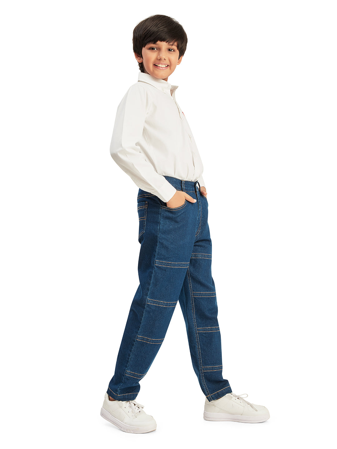 Olele® Boys Cotton Denim Double Stitch Jeans Pant Dark Blue