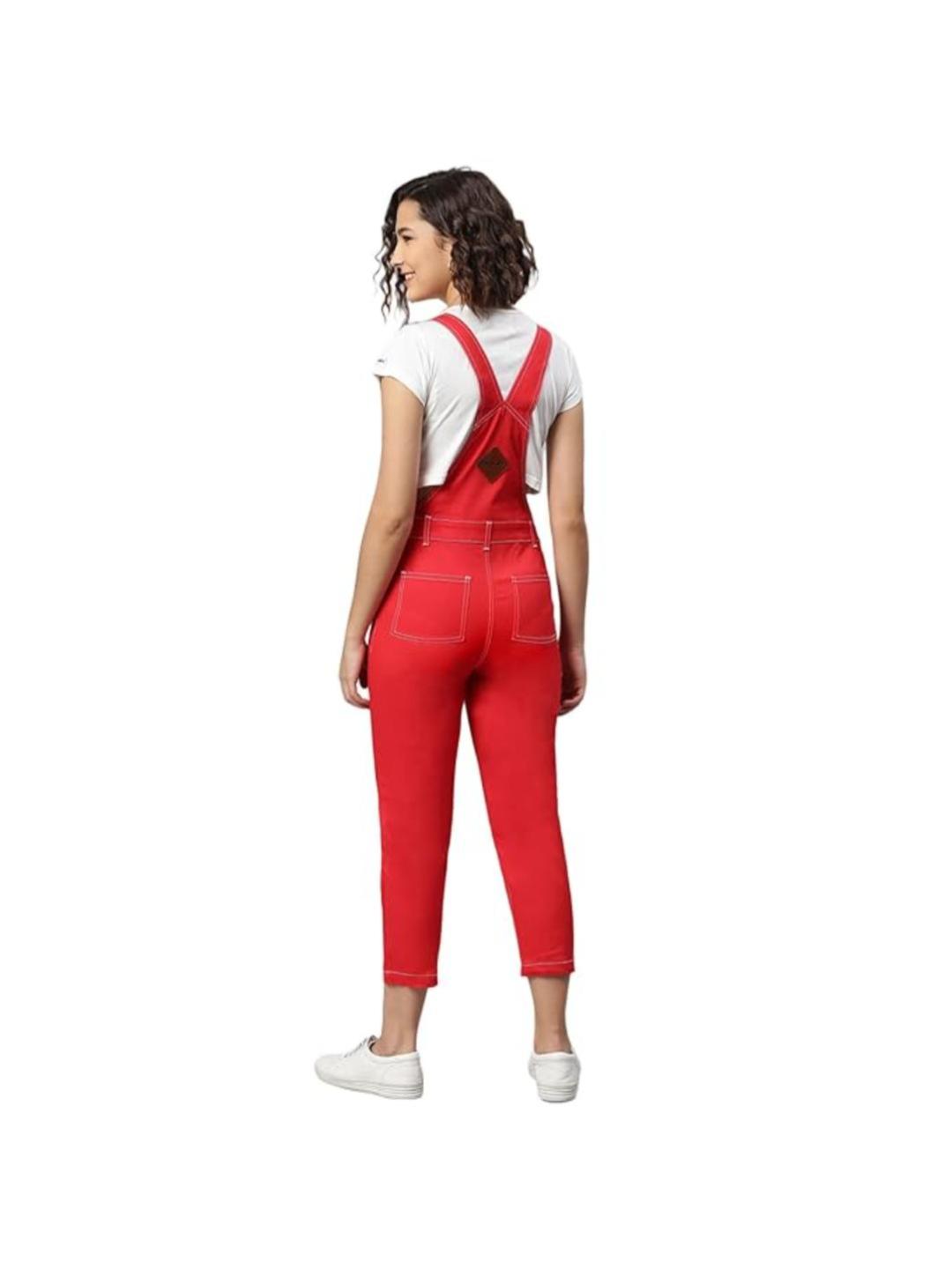 FINSBURY LONDON Red Twill Women Dungaree | Raguler Fit | Side Buttons | Adjustable Shoulder Straps |