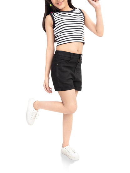 Olele® Girls Ebony Black Cotton Denim Shorts