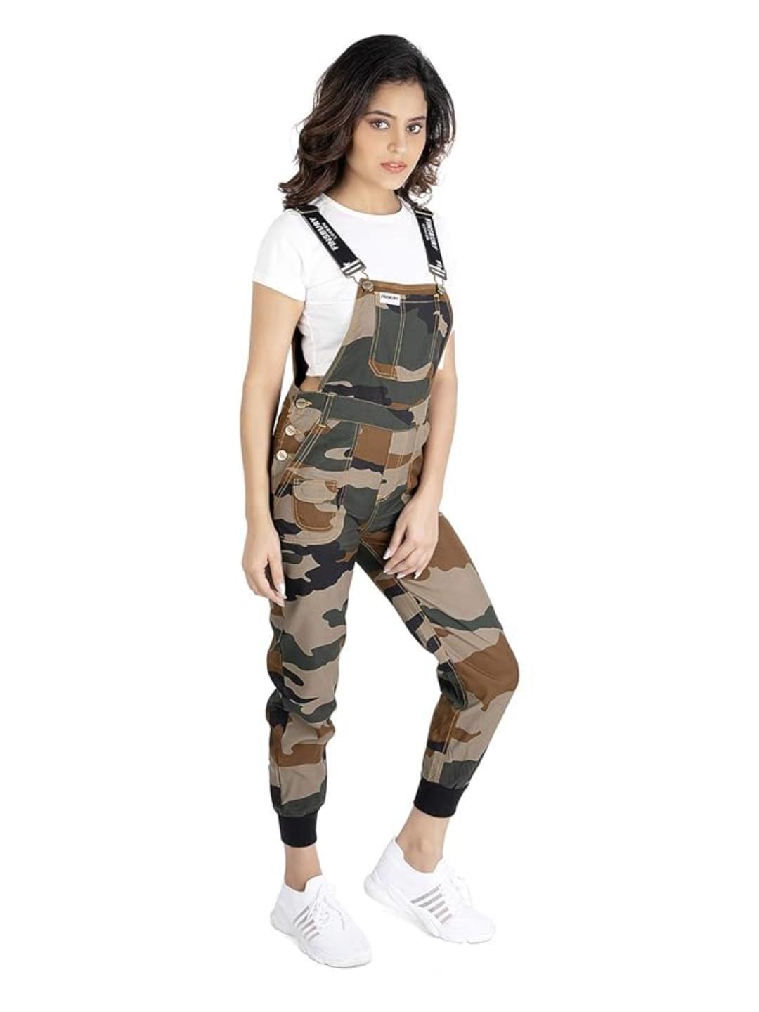 Finsbury London Camoflauge Women Dungaree with Black Rib Bottom