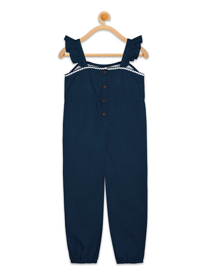 Olele® Girls Cotton Linen Jumpsuit - Mid Night Blue