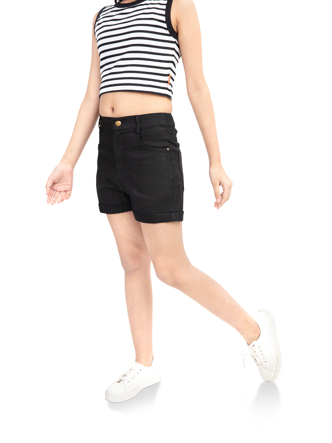 Olele® Girls Ebony Black Cotton Denim Shorts