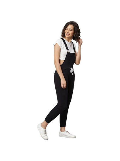 Finsbury London Jet-Black Cotton Jearsey Women Dungaree