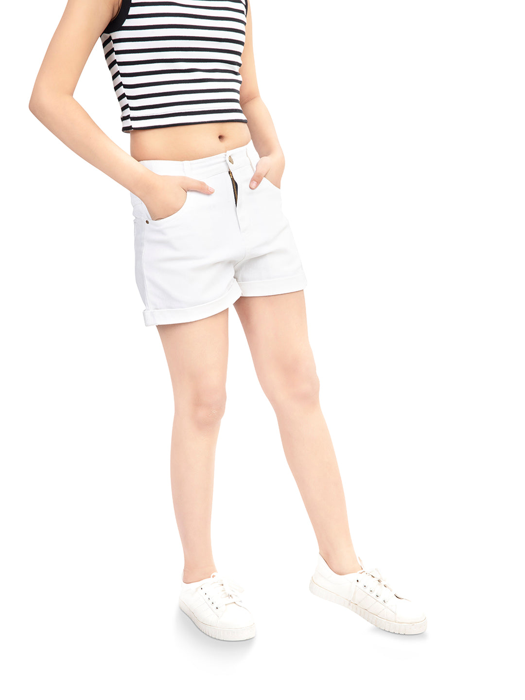 Olele® Girls Super White Cotton Denim Shorts