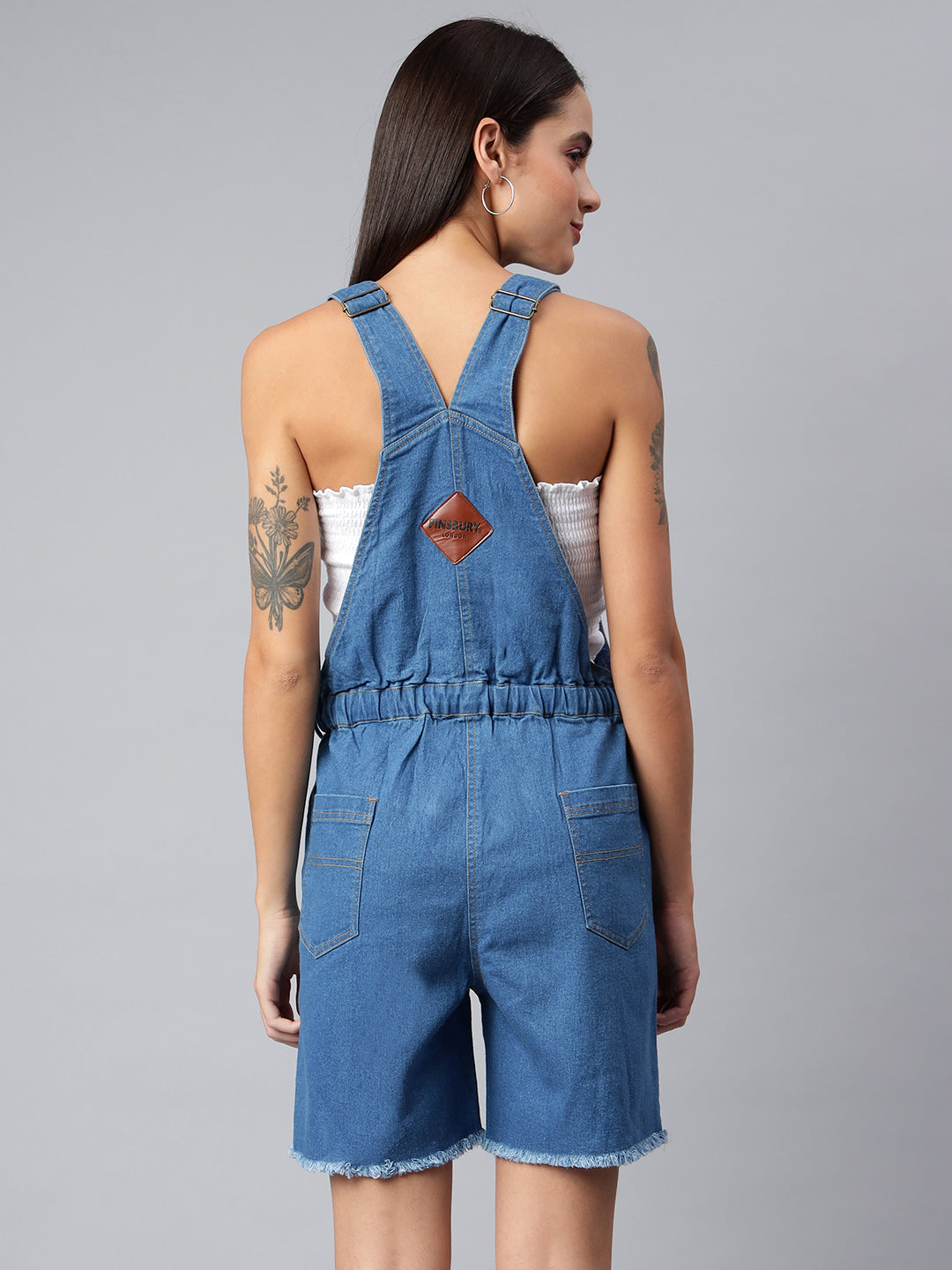 FINSBURY LONDON® Women's Denim Dungaree Playsuit with Matching Stings