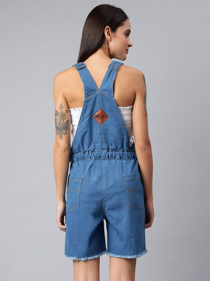 FINSBURY LONDON® Women's Denim Dungaree Playsuit with Matching Stings