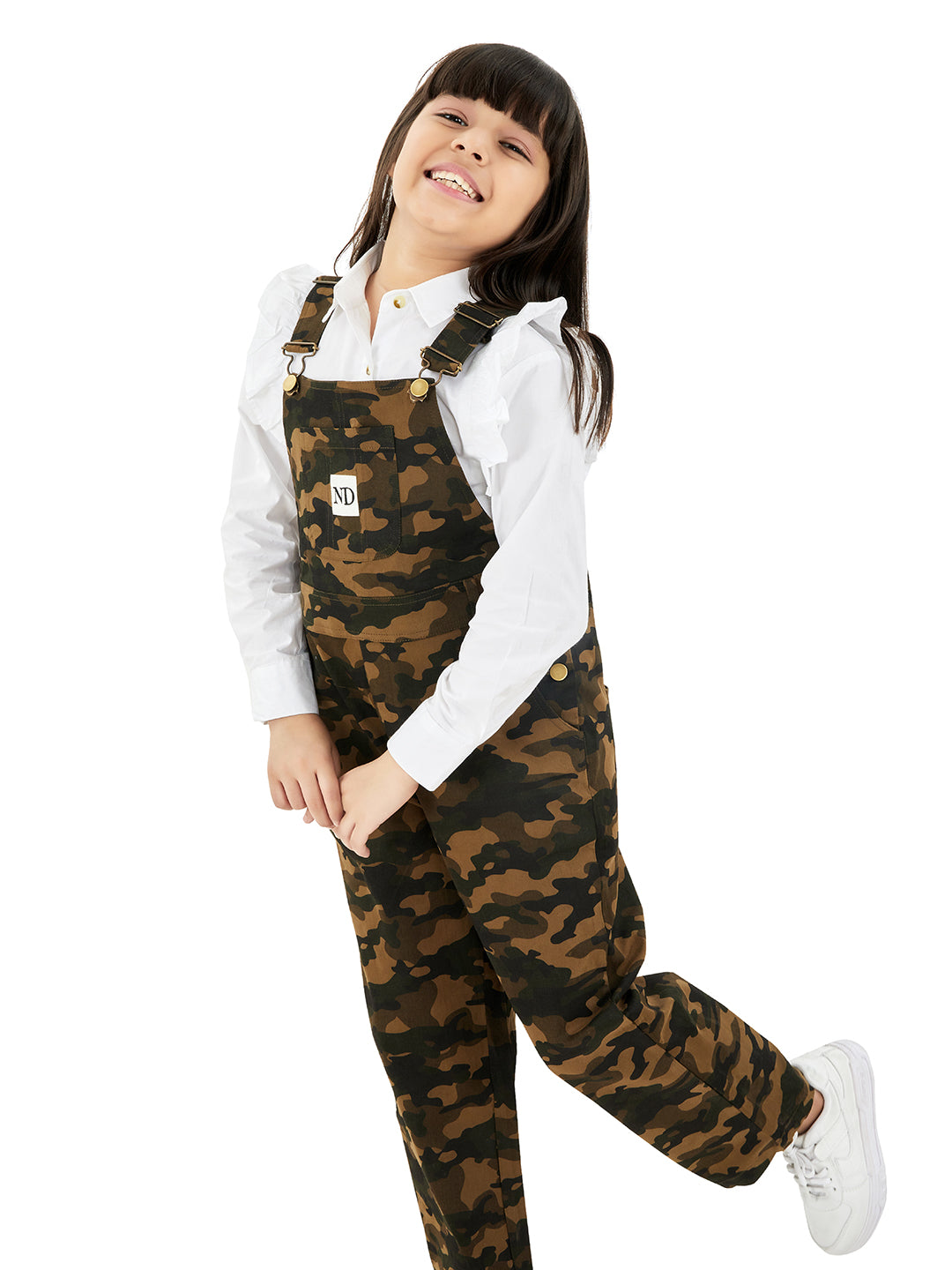 Naughty Dungaree® Full Length Camouflage Cotton Dungaree - Girls