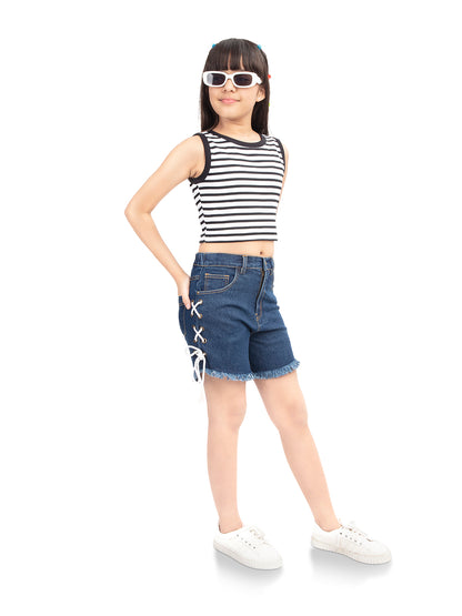 Olele® Girls Cotton Denim Shorts with Eyelets