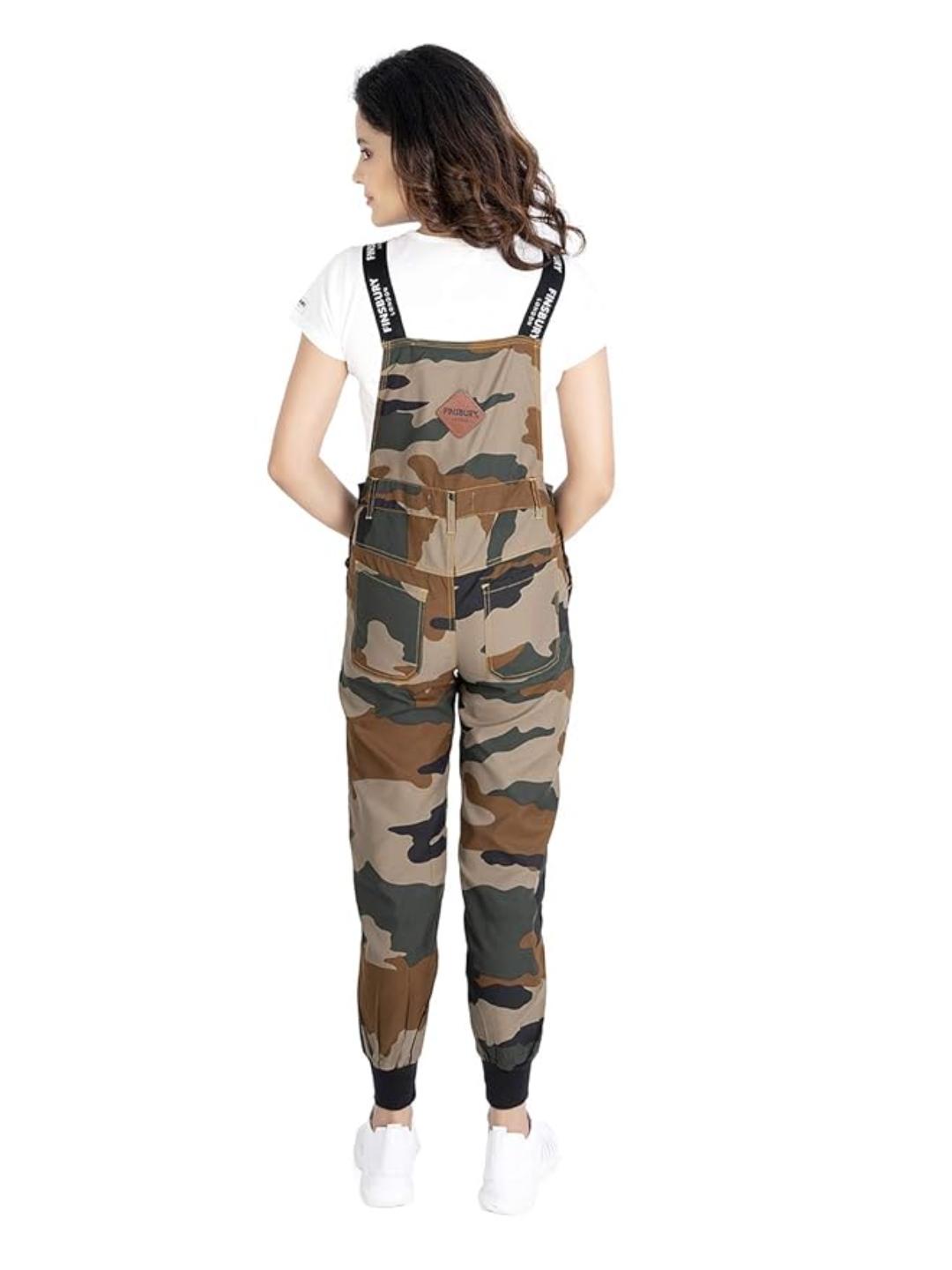 Finsbury London Camoflauge Women Dungaree with Black Rib Bottom