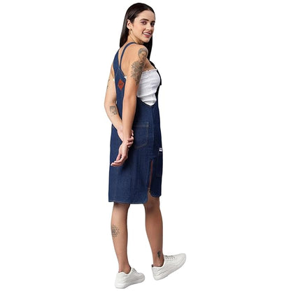 FINSBURY LONDON® Women's Denim Dungaree Dress with Size Zipper