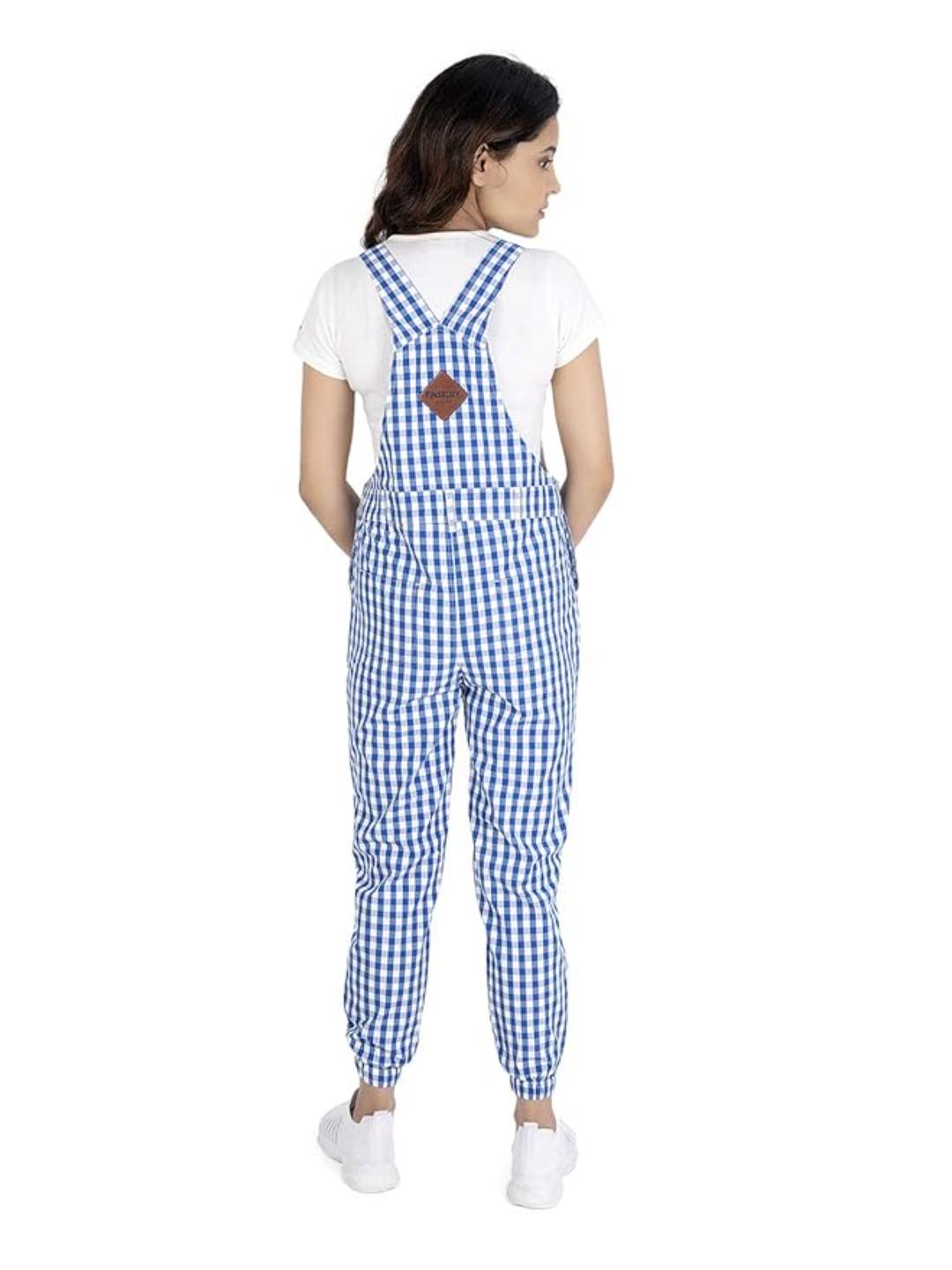 Finsbury London Blue Check Women Dungaree