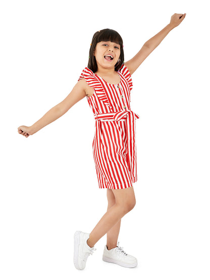 Olele® Girls May Romper - Red and White Stripe Cotton