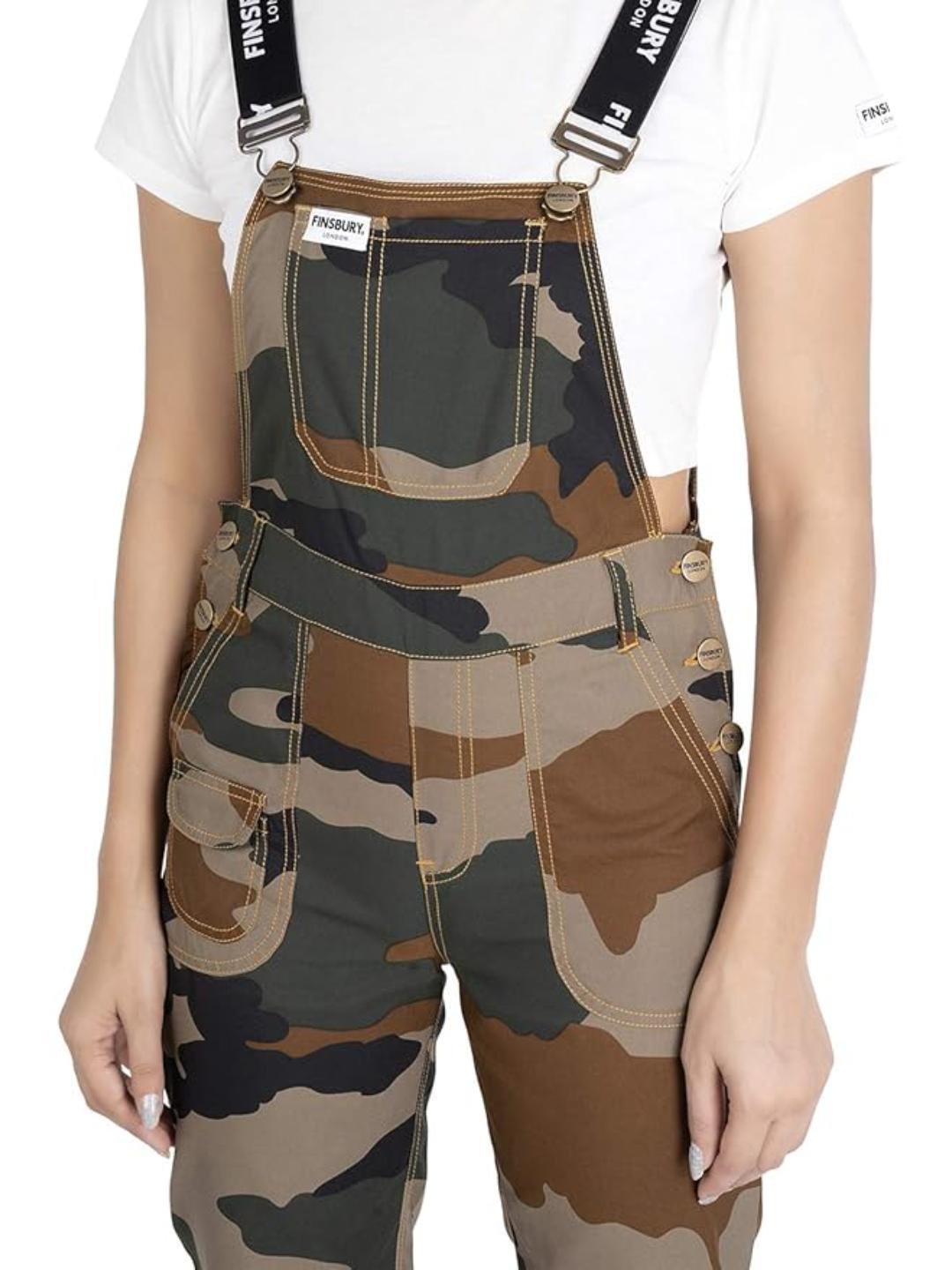 Finsbury London Camoflauge Women Dungaree with Black Rib Bottom