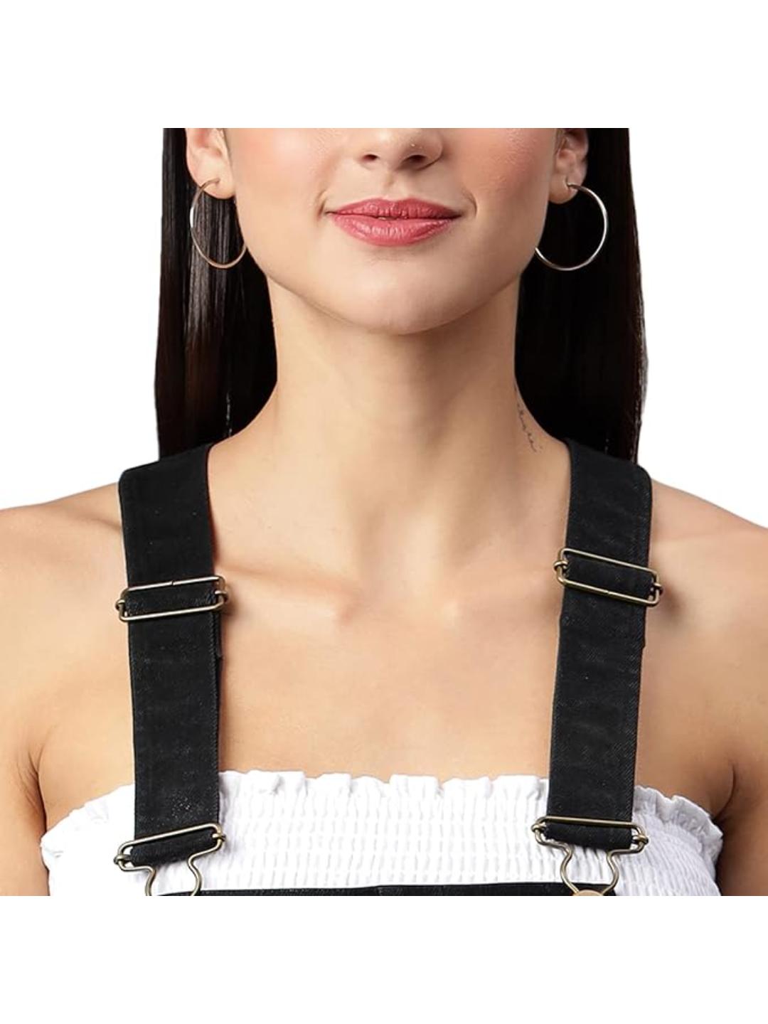 FINSBURY LONDON® Women's Black Denim Dungaree with Destroyed Wash