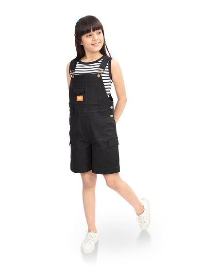 Olele® Girls Black Cotton Denim Romper Dungaree