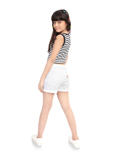 Olele® Girls Super White Cotton Denim Shorts