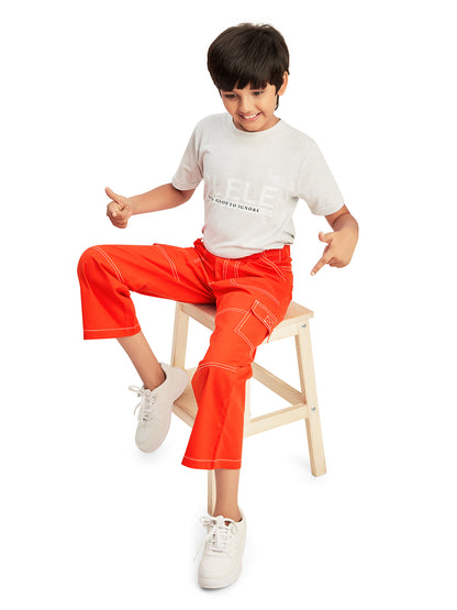 Olele® Boys Cotton Cargo 6 Pockets Pant with Contrast White Thread Stitching - Scarlet Red