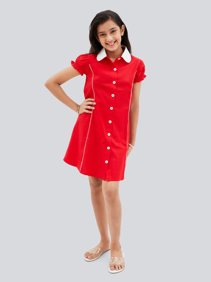 Olele® Bombay Dress with Peter Pan Collar - Apple Red