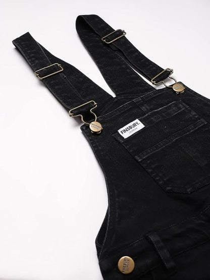 FINSBURY LONDON® Women's Black Denim Dungaree Essential